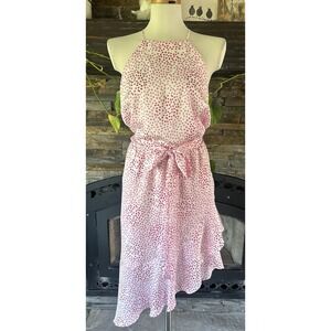 Express‎ Scattered Dot Pink High Neck Asymm Dress Large
